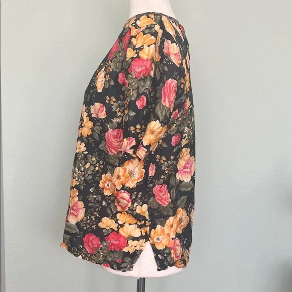 Royalsilk Vintage Floral Women's Top - Black, Red, Yellow - Picture 4 of 4